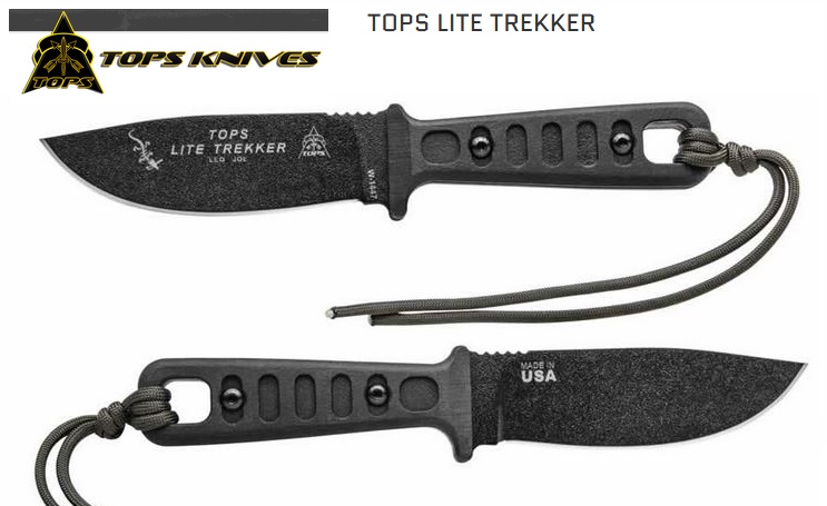 TOPS Black Lite Trekker Fixed Blade Knife, 1095 Carbon, Micarta, Kydex Sheath, TLT-02