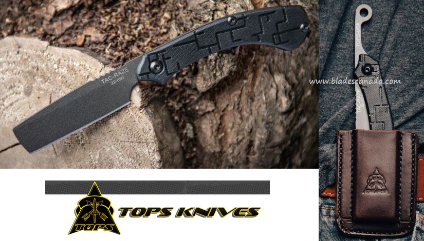 TOPS Tac-Raze 6 Friction Folding Knife, 1095 Steel, Leather Sheath, TRAZ-06
