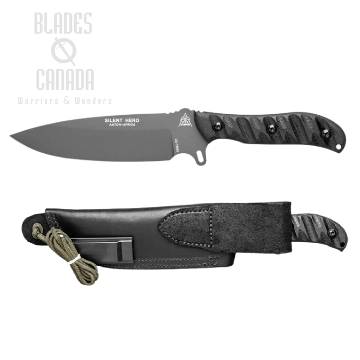 TOPS Silent Hero Fixed Blade Knife, 1095 Sniper Grey, RMT Black Micarta, HERO-03