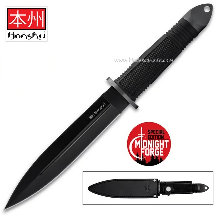 Honshu Midnight Forge Fighter Fixed Blade Knife, Leather Sheath, UC2630B