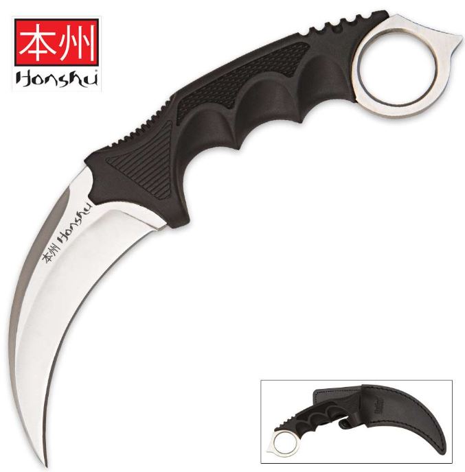 Honshu Fixed Blade Karambit Knife, Silver Boot, Leather Sheath, UC2786 - Click Image to Close