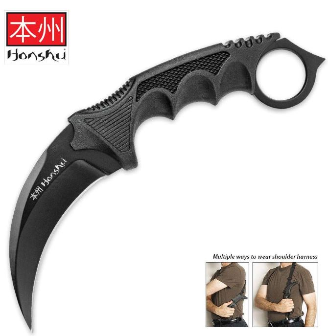 Honshu Fixed Blade Karambit Knife, Shoulder Harness, UC2791 - Click Image to Close
