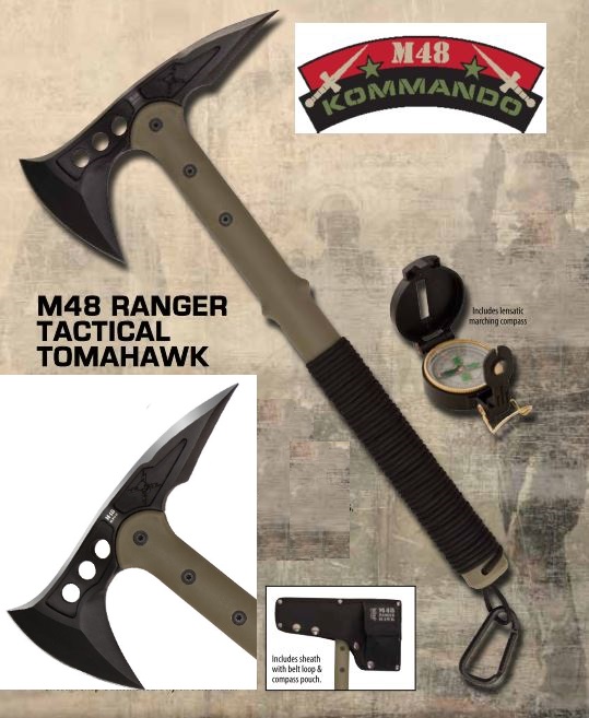 UC M48 Ranger Hawk Axe w/Compass, OD Green, Nylon Sheath, UC2836 - Click Image to Close