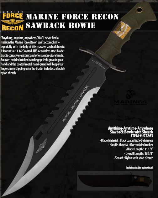 UC Marine Force Recon Sawback Bowie Fixed Blade Knife, UC2863 - Click Image to Close