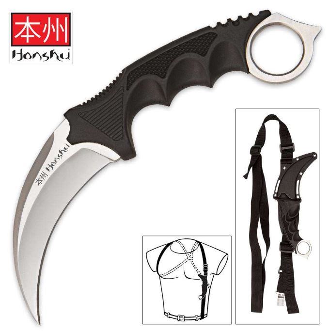 Honshu Fixed Blade Karambit Knife, Shoulder Harness, UC2977