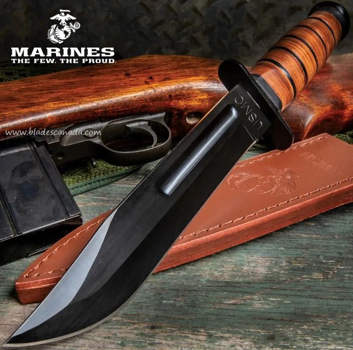 UC USMC Combat Fixed Blade Fighter Knife, Leather Sheath, UC3092