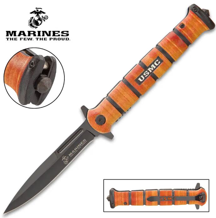 UC USMC Heritage Stiletto Flipper Folding Knife, Assisted Opening, UC3404 - Click Image to Close