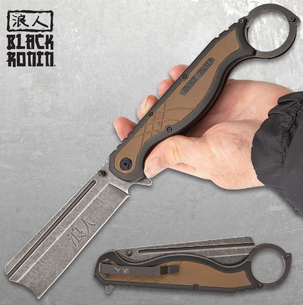 UC Black Ronin Straight Razor Folding Knife, Assisted Opening, UC3416