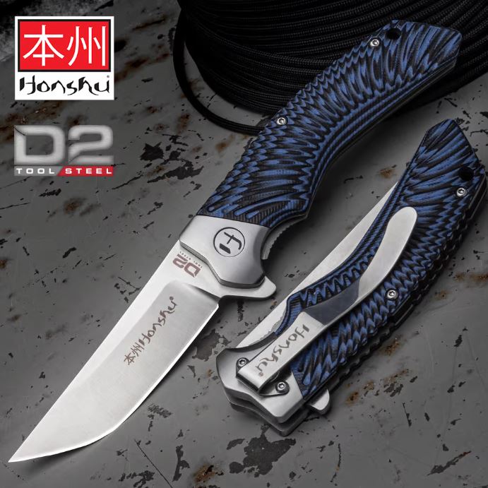 UC Honshu Sekyuriti Flipper Folding Knife, D2 Steel, G10 Black/Blue, UC3440