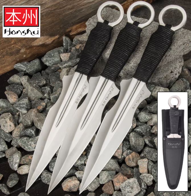Honshu Kunai Throwing Knife Triple Set, w/Nylon Sheath, UC3453