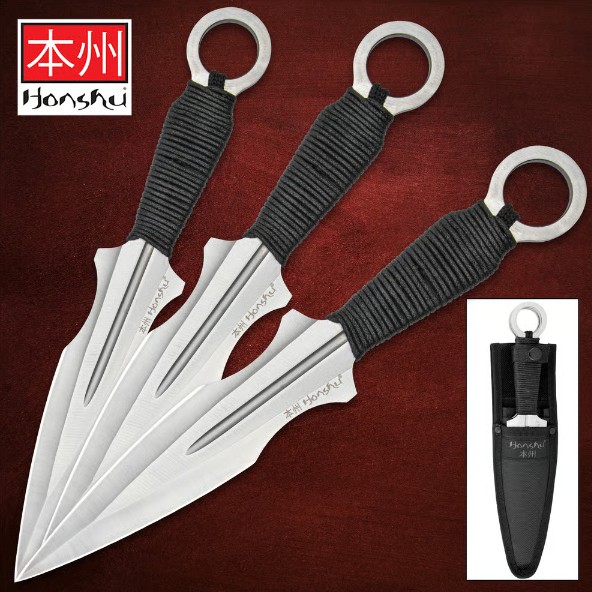 Honshu Kunai Throwing Knife Triple Set, w/Nylon Sheath, UC3453