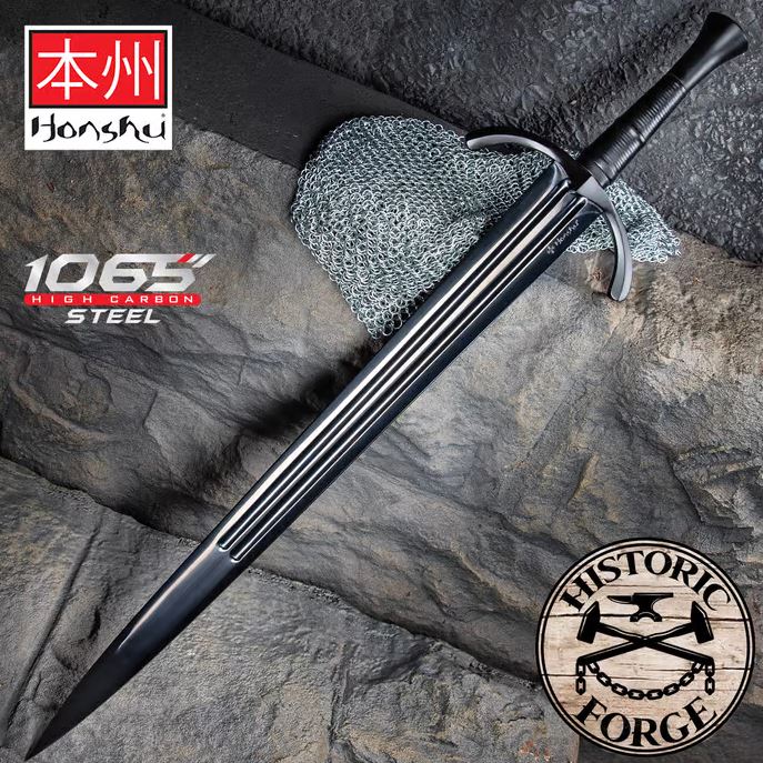 Honshu Forged Single Hand Sword, 1065 Carbon, Leather Scabbard, UC3475 - Click Image to Close