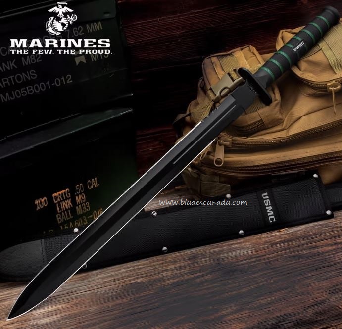 USMC Blackout Combat Sword, Double Edged, w/Nylon Sheath, UC3504 - Click Image to Close