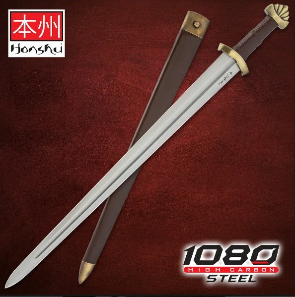 UC Honshu Historic Forge Viking Sword, 1080 Carbon Steel, w/Wooden Scabbard, UC3633