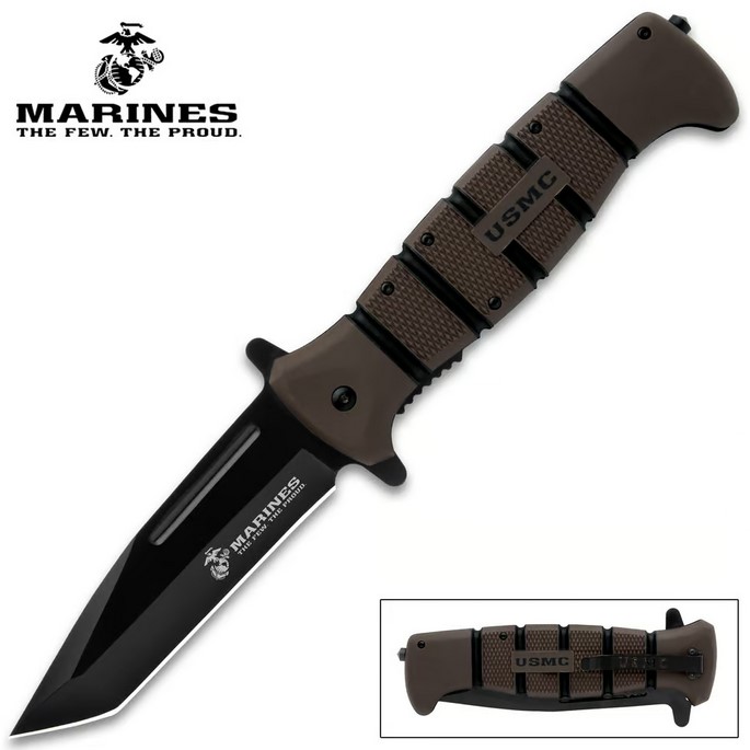 USMC Tanto Maximum Flipper Folding Knife, 12.5" Overall, Assisted Opening, UC3641