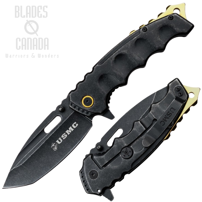 (image for) Master Cutlery Flipper Framelock Knife, Assisted Opening, Stainless Black, Gold TiNi Hardware, M-A1066GSW