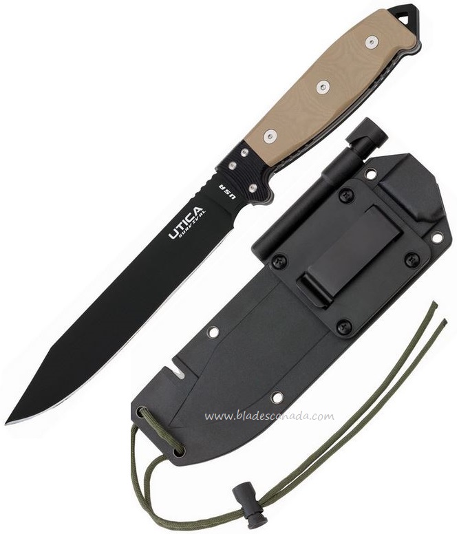 Utica Knives Stealth VI Bowie, 1095 Steel, Tan Micarta Handle, UTK11UTKB6TH - Click Image to Close