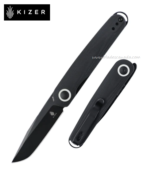 Kizer Squidward Flipper Folding Knife, 154CM Black, G10 Black, V3604C2