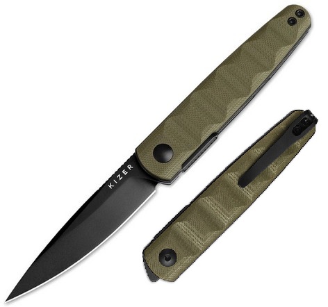Kizer Bamboo Folding Knife, Nitro-V Black, G10 Green, V3722A2