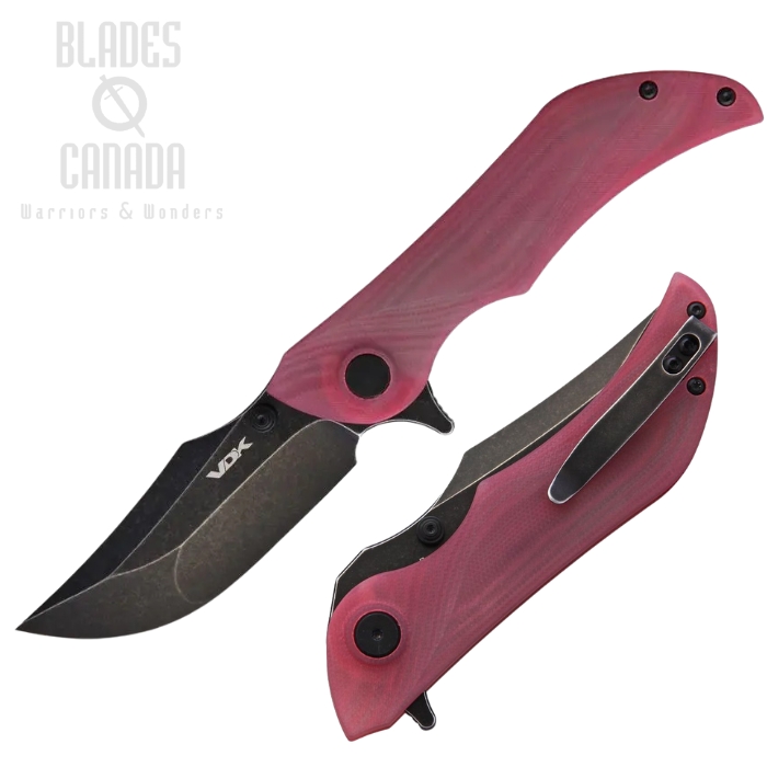 VDK Talisman Flipper Folding Knife, D2 Black SW, G10 Red Jade, VDK026
