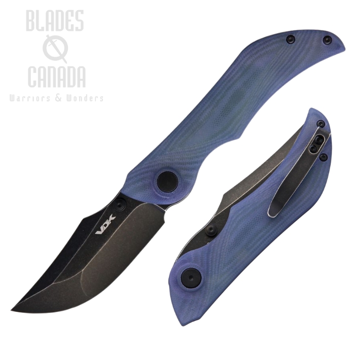 VDK Knives Talisman Folding Knife, D2 Black SW, G10 Blue, VDK020