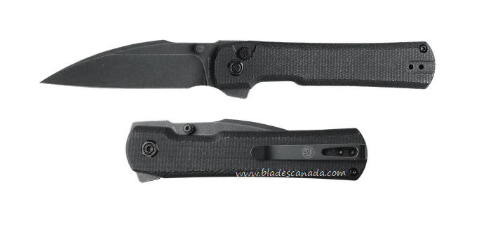 Vosteed Valkyrie Flipper Button Lock Folding Knife, Nitro-V Black SW Seax, Micarta Black, VK32NPMK1