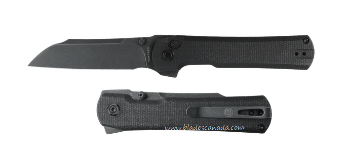 Vosteed Valkyrie Flipper Button Lock Folding Knife, Nitro-V Black SW Sheepsfoot, Micarta Black, VK32NPMK2