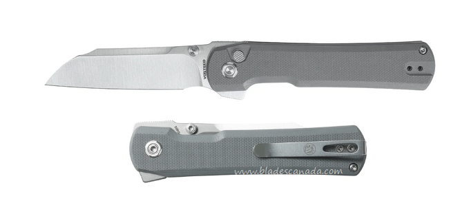 Vosteed Valkyrie Flipper Button Lock Knife, Nitro-V Satin Sheepsfoot, G10 Gray, VK32NTGH2