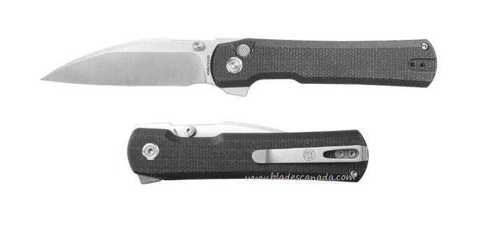 Vosteed Valkyrie Flipper Button Lock Folding Knife, Nitro-V Satin Seax, Micarta Black, VK32NTMK1