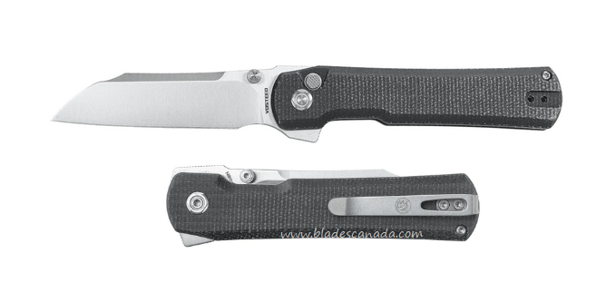 Vosteed Valkyrie Flipper Button Lock Folding Knife, Nitro-V Satin Sheepsfoot, Micarta Black, VK32NTMK2