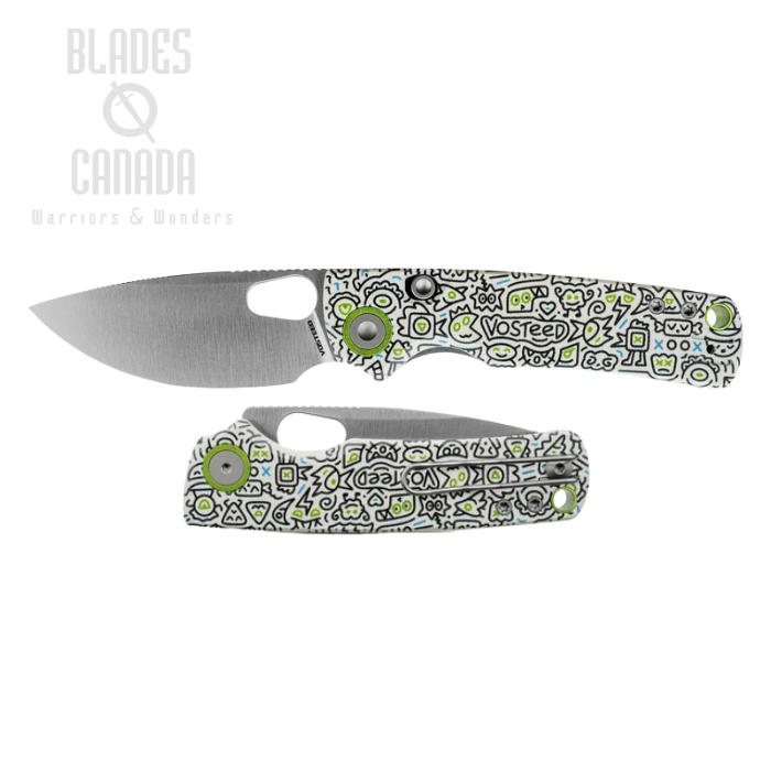 (image for) Vosteed Porcupine Folding Knife, 14C28N Satin, G10 Doodle Monster, A2620