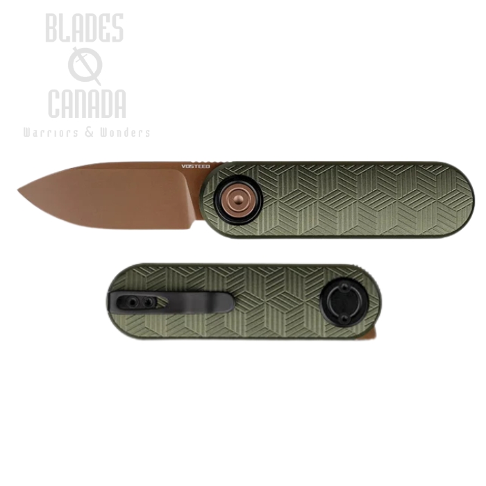 (image for) Vosteed Corgi V Vanchor lock Front Flipper Foling Knife, 14C28N Copper Dune, Aluminum Green, A3724