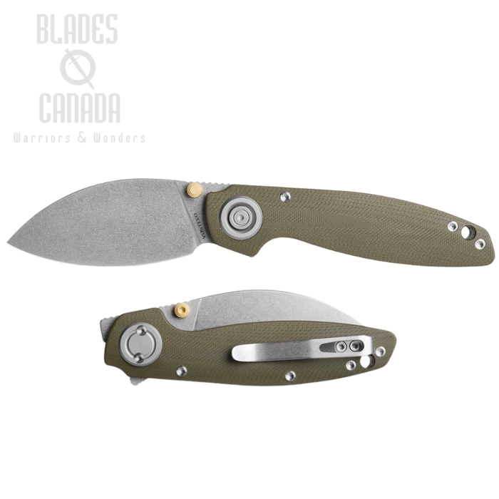 Vosteed Shilin Cutter Vanchor Lock Folding Knife, 154CM Stonewash, G10 Green, A2804