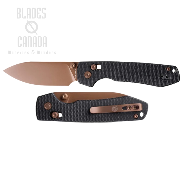 Vosteed Raccoon Crossbar Lock Folding Knife, 14C28N Copper Dune, Micarta Black, A0539