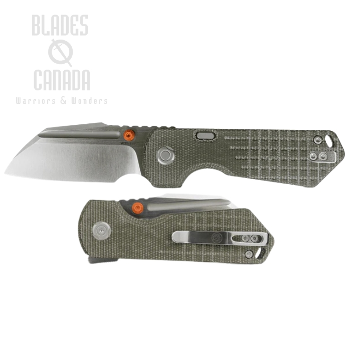 Vosteed Hedgehog Flipper Folding Knife, S35VN Satin, Micarta Olive Green, A1311