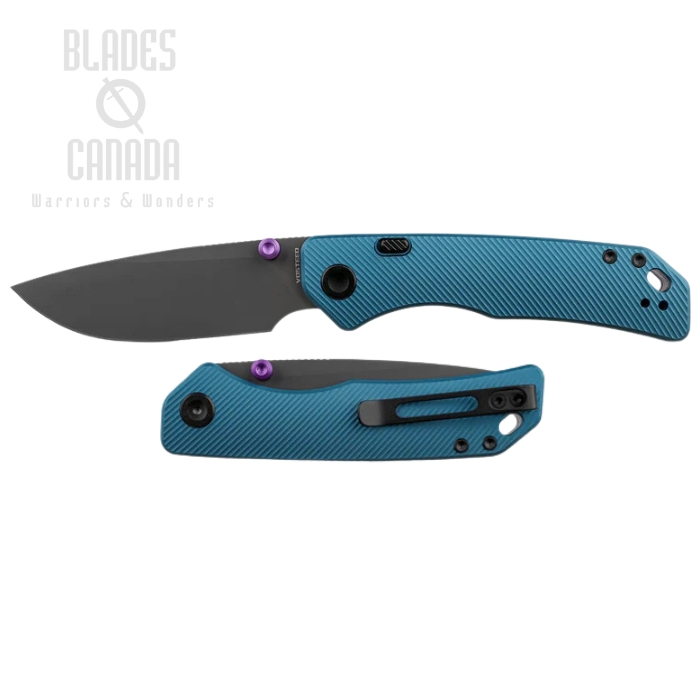 Vosteed Marten 330 Folding Knife, 154CM Destroyer Gray, Aluminum Steel Blue, A1612