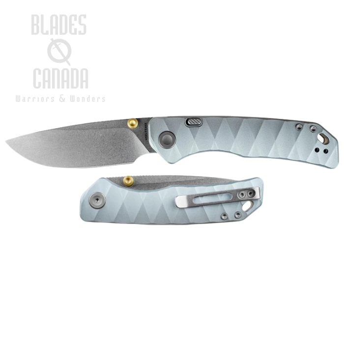 Vosteed Marten 330 Folding Knife, 154CM Stonewash, Aluminum Light Blue, A1614