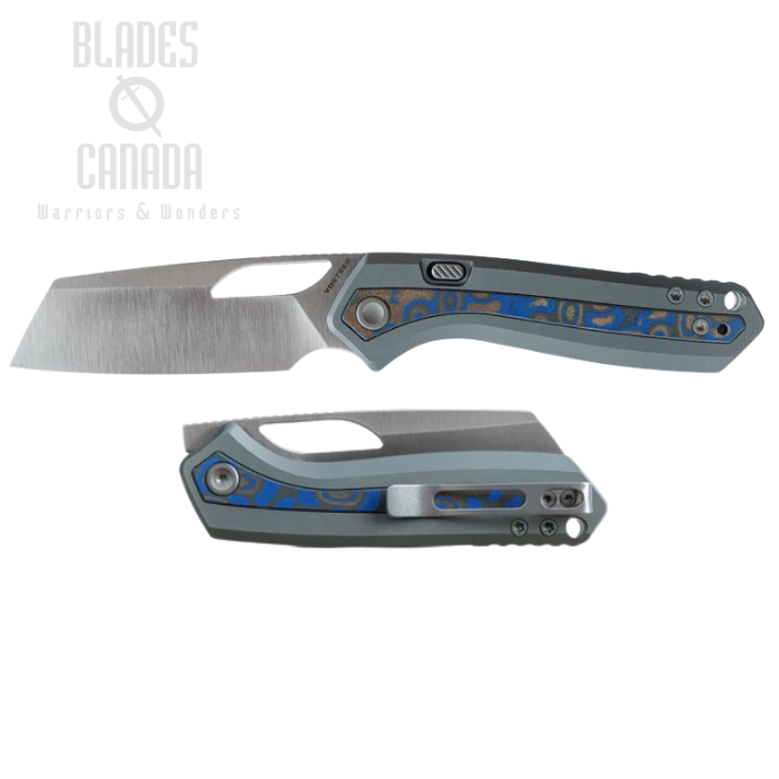 (image for) Vosteed Kroc Folding Knife, S35VN Satin, Aluminum Gray w/ Micarta Ocean Inlay, A1801