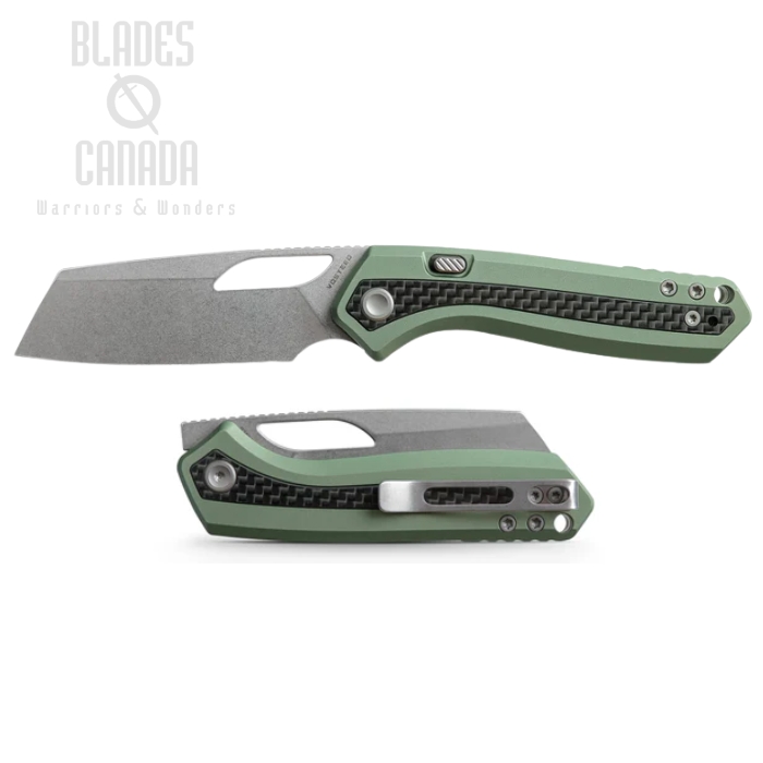 (image for) Vosteed Kroc Folding Knife, S35VN Stonewash, Aluminum Green w/ Carbon Fiber Inlay, A1803
