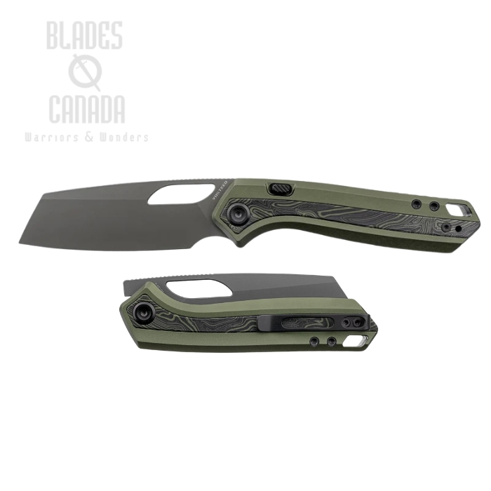 (image for) Vosteed Kroc 329 Button Liner Lock Folding Knife, S35VN Destroyer Gray, Aluminum Olive Green, A1812