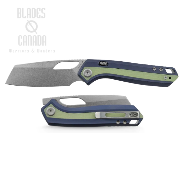 (image for) Vosteed Kroc 329 Button Liner Lock Folding Knife, S35VN Stonewash, Aluminum Dark Slate Blue, A1814