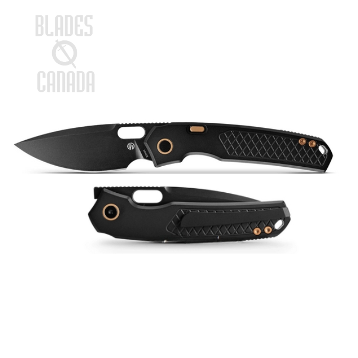 Vosteed Psyop Button Lock Flipper Folding Knife, Elmax Black, Titanium Black Patterned, A2201