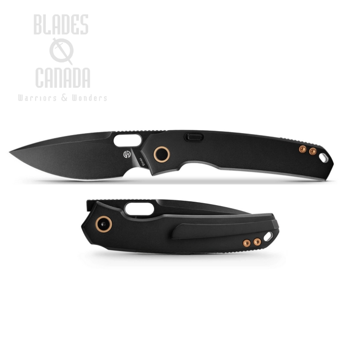 Vosteed Psyop Button Lock Flipper Folding Knife, Elmax Black, Titanium Black Curved, A2203