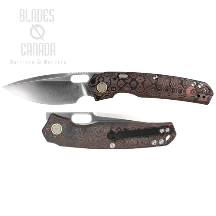 Vosteed Psyop Button Lock Folding Knife, Elmax Satin, Fat Carbon Uni-Copper, A2207 Vosteed Psyop Button Lock Folding Knife, Elmax Satin, Fat Carbon Uni-Copper, A2207