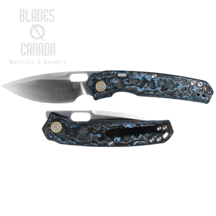 Vosteed Psyop Button Lock Folding Knife, Elmax Satin, Fat Carbon Arctic Storm, A2208