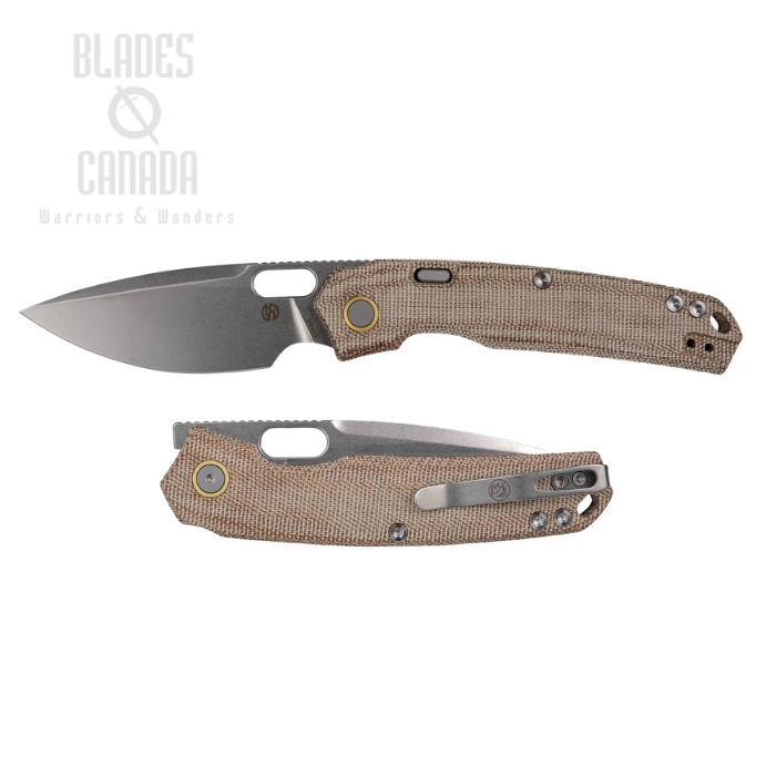(image for) Vosteed Psyop Button Top Liner Lock Folding Knife, Elmax Stonewash, Micarta Natural, A2210