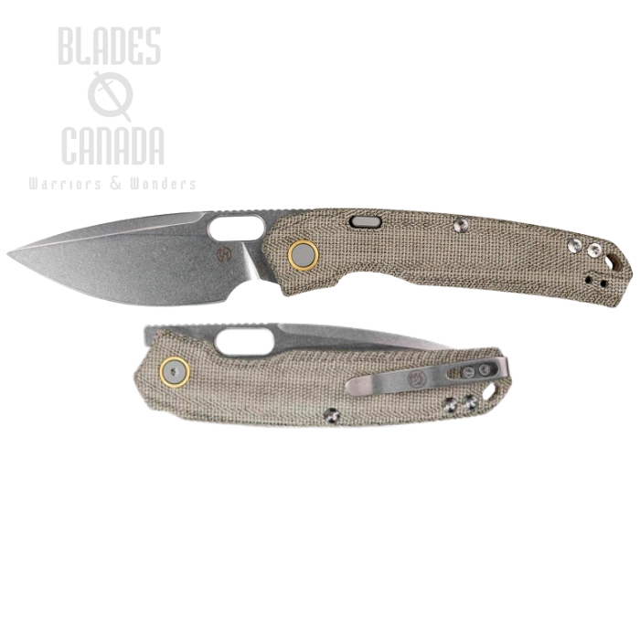 Vosteed Psyop Button Lock Folding Knife, Elmax Stonewash, Micarta Green, A2213 Vosteed Psyop Button Lock Folding Knife, Elmax Stonewash, Micarta Green, A2213
