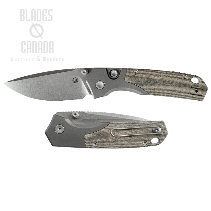 (image for) Vosteed Psyop 299 Button Liner Lock Folding Knife, S35VN Stonewash, Micarta Green, A2220