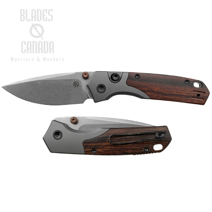 (image for) (Coming Soon) Vosteed Psyop Button Top Liner Lock folding Knife, S35VN Stonewash, Sand Ironwood Brown, A2228