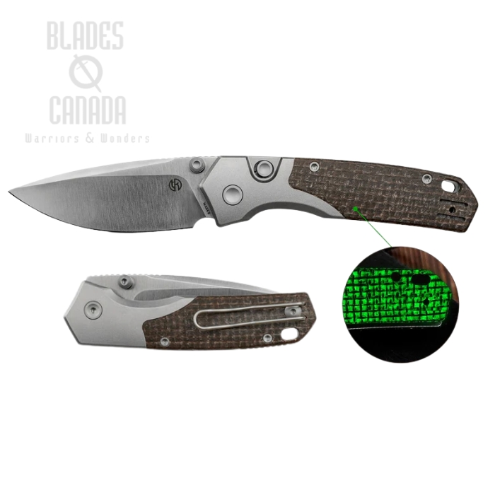 (image for) Vosteed Psyop 299 Button Liner Lock Folding Knife, S35VN Satin, Micarta Brown Glow In The Dark, A2238